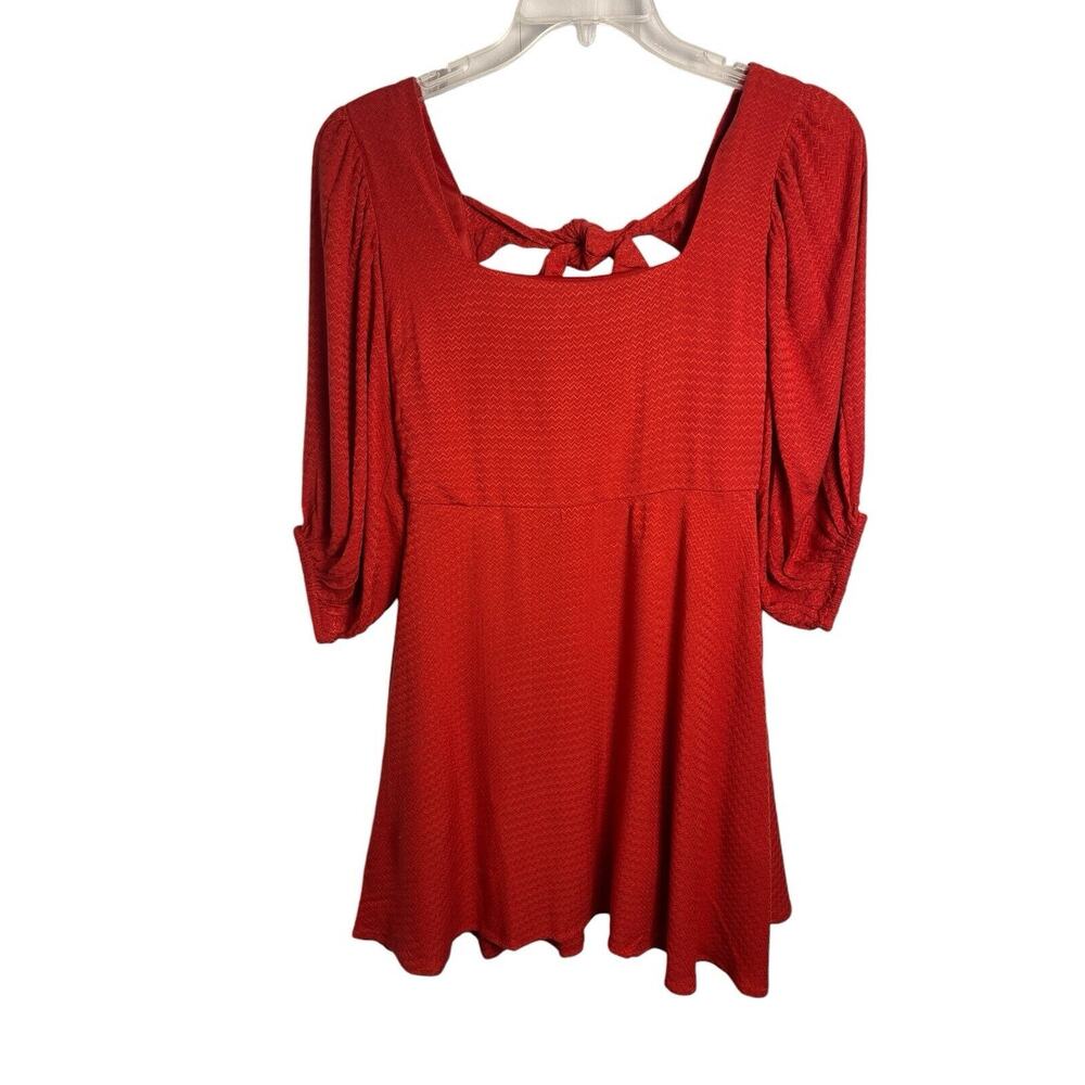 Band of the Free Josette Aurora Red Puff‎ Sleeve Boho Tie Back Dress Size NWT - Picture 2 of 8